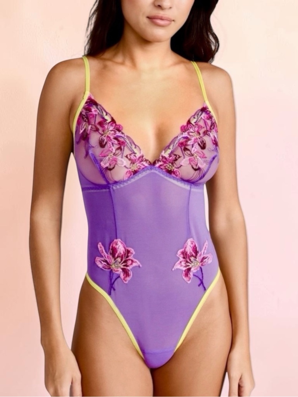 Hanky Panky x Prabal Gurung Applique Teddy - Purple/Yellow Small NWT